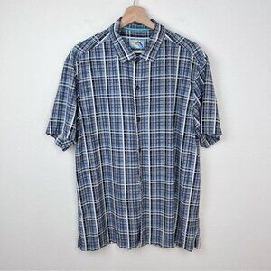 Tommy Bahama Shirt Mens Large Island Modern Fit Plaid Silk Cotton Tropical Beach